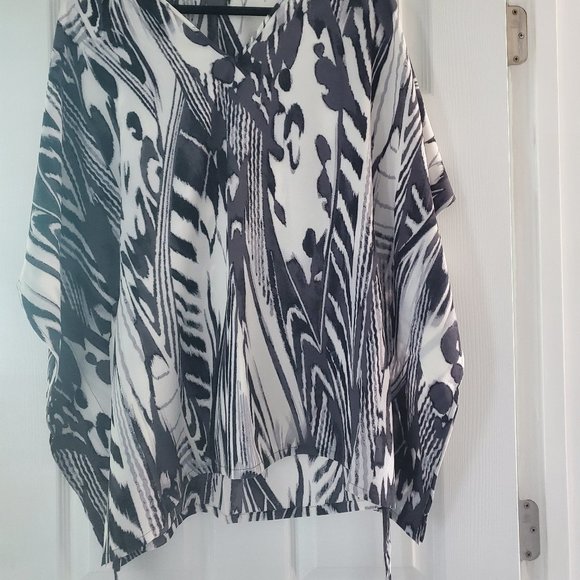 N. NATORI CREPE CAFTAN TOP PRINT TUNIC New with tags Many sizes Black - Picture 2 of 2